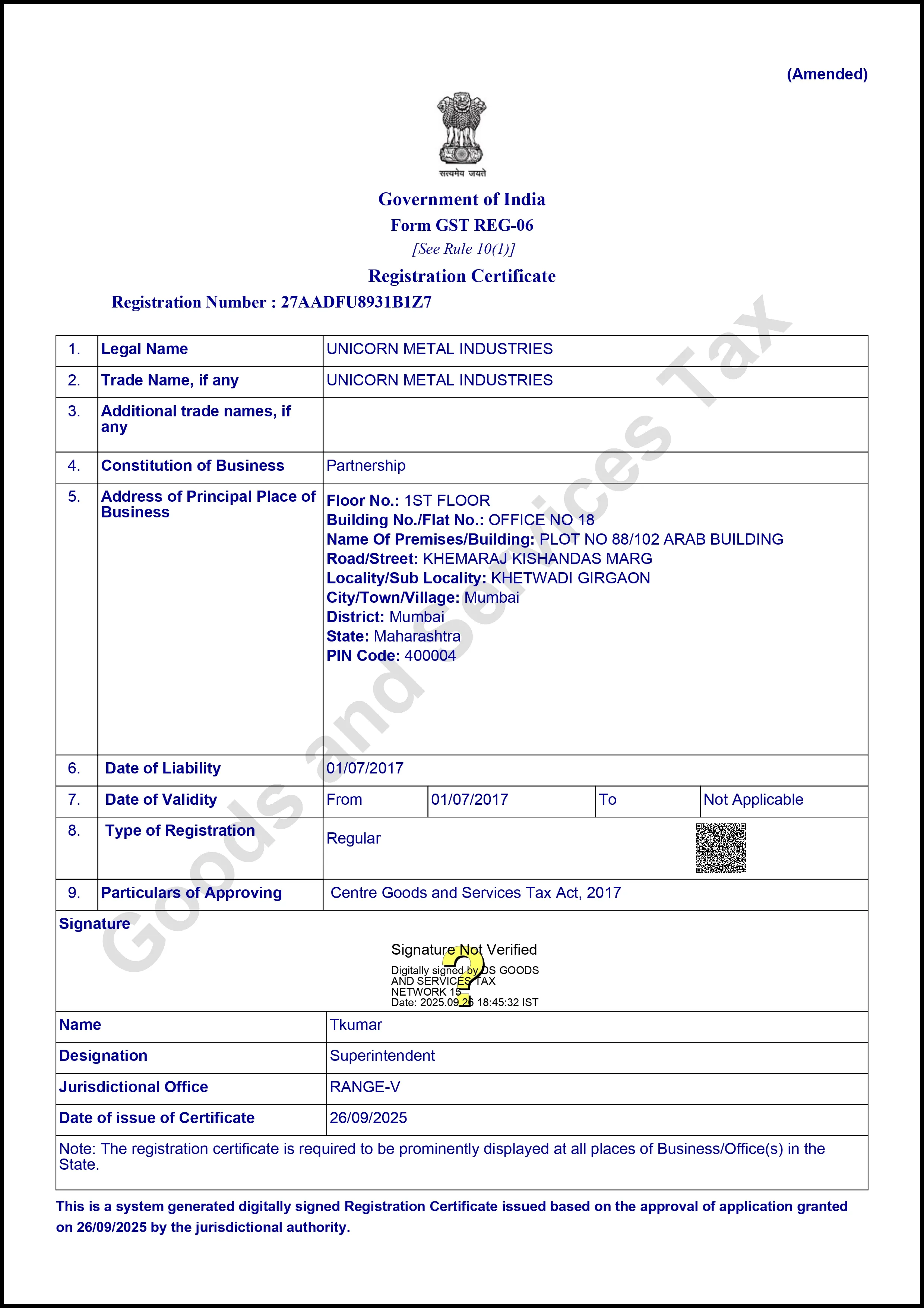 GST Certificate